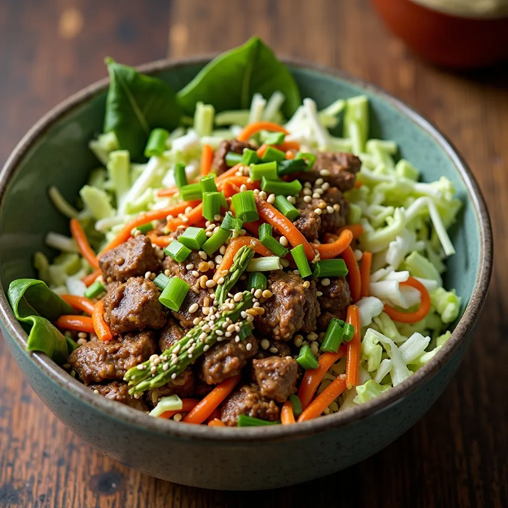 Beef and Asparagus Egg Roll in a Bowl