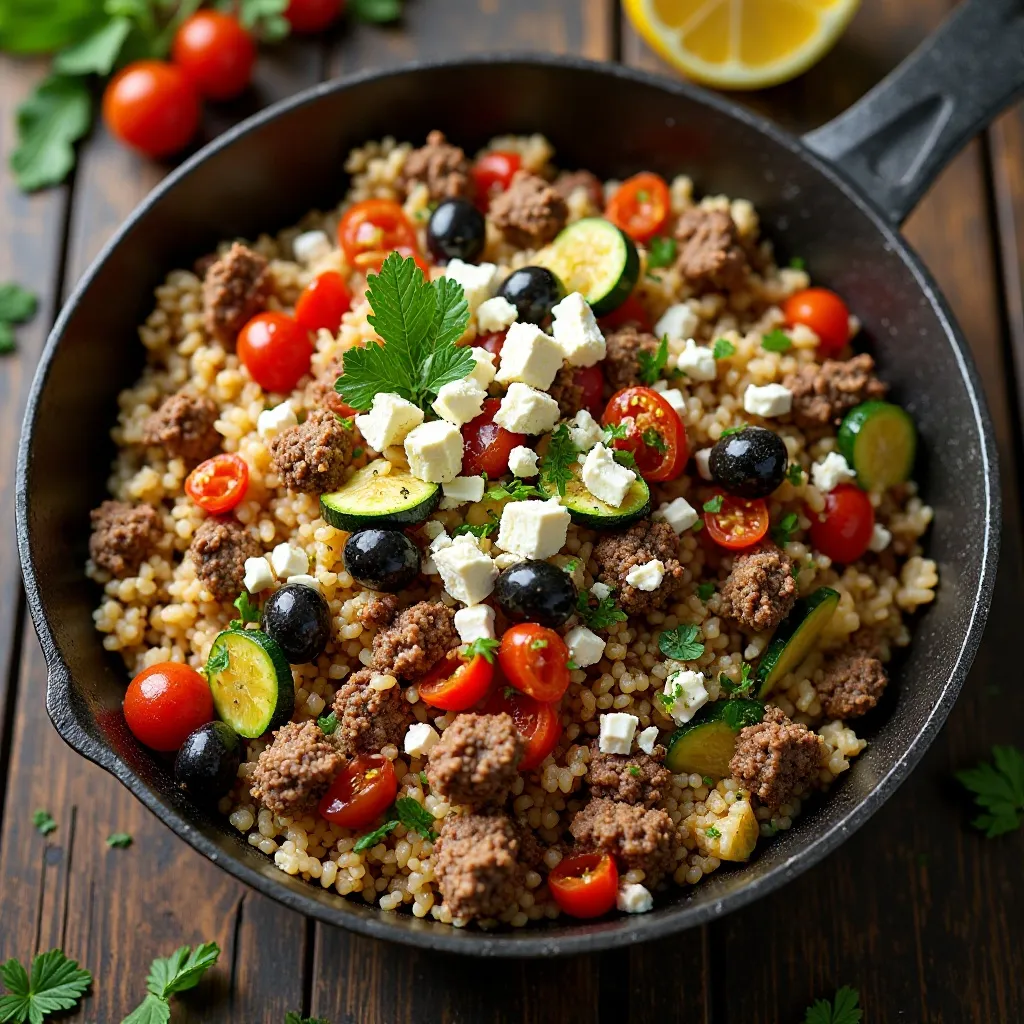 Mediterranean Beef and Rice Skillet
